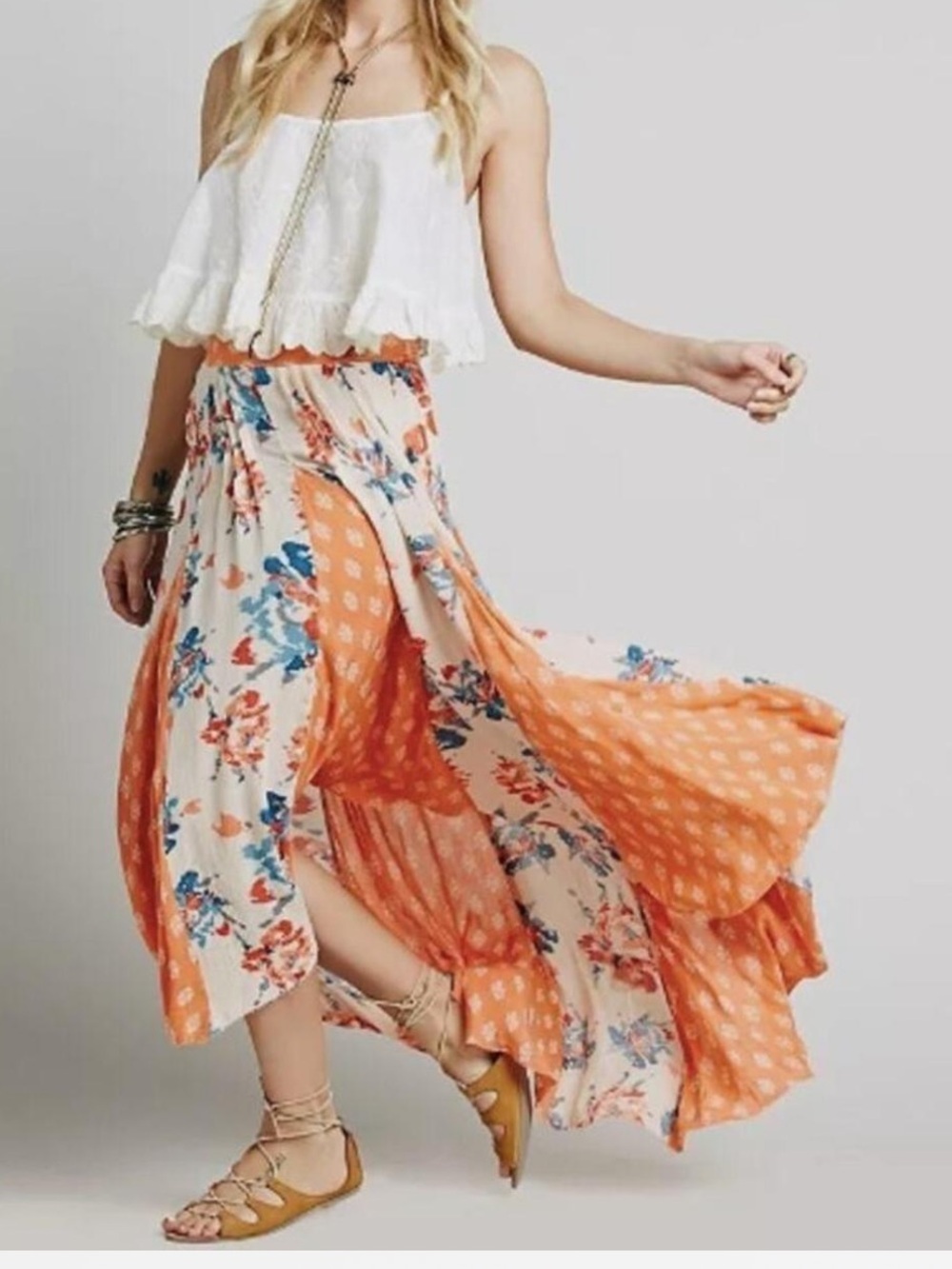 Free People Show you off High- Low Maxi skirt Patchwork size M